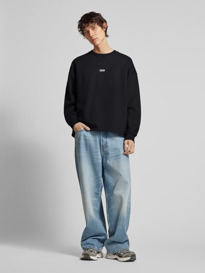 Hugo Blue Oversized Sweatshirt mit Label-Print Modell 'Naviu' Black 1