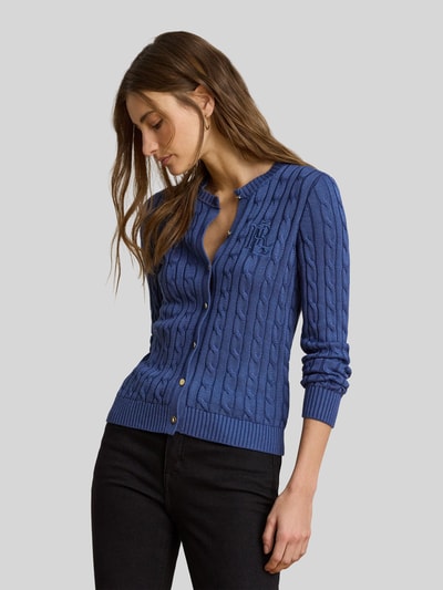 Lauren Ralph Lauren Regular Fit Strickjacke aus reiner Baumwolle mit Logo-Stitching Blau 4