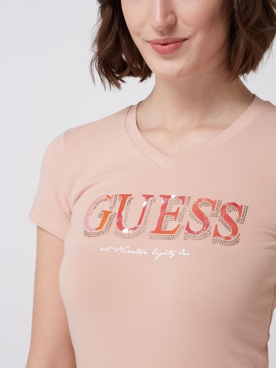 Guess T-Shirt mit Strasssteinen Modell 'Jet' Hellrosa 3