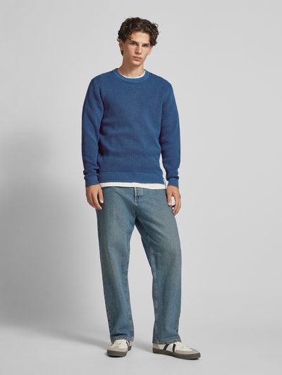 Pepe Jeans Gebreide pullover met labeldetail, model 'Maddox' Blauw - 1