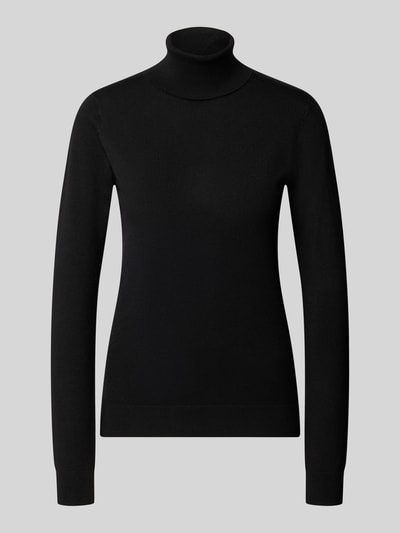 Productfoto, zwarte Slim Fit Strickpullover aus Viskose-Mix Modell 'IHLULS' van ICHI, elastische boorden, dames strickpullover, rolkraag.
