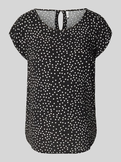 Produktfoto, Regular Fit Blusenshirt aus reiner Viskose Modell 'NOVA' von Only, Optik: Allover-Muster, schwarz mit weißen Punkten, abgerundet