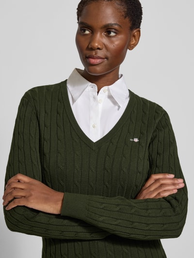 Gant Strickpullover mit V-Ausschnitt und Logo-Stitching Dunkelgruen 3