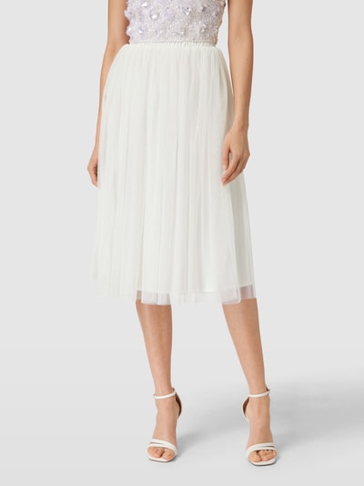 LACE & BEADS Knielange rok met plissévouwen Offwhite - 4