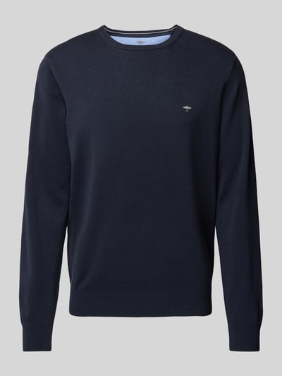 Fynch-Hatton Gebreide pullover met labelstitching, model 'Superfine' Marineblauw - 2