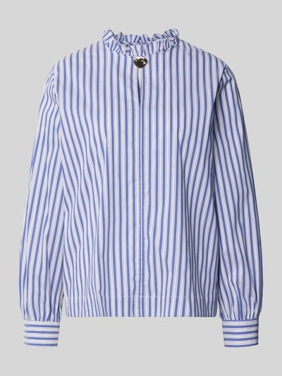 Produktfoto, Regular Fit Bluse mit Stehkragen und Rüschen von Rich & Royal, blau-weißes Streifenmuster, Baumwoll-Mix mit Stretch-Anteil