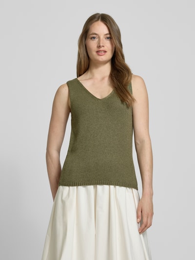 FREE/QUENT Gebreide top met V-hals, model 'Grscaliva' Kaki - 4