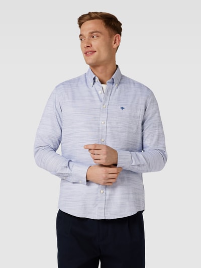 Fynch-Hatton Slim fit vrijetijdsoverhemd met logostitching Donkerblauw gemêleerd - 4