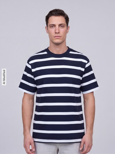MCNEAL T-Shirt mit geripptem Rundhalsausschnitt Dunkelblau 4