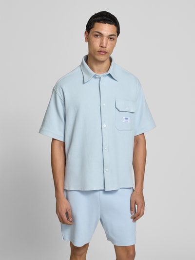 HUGO Blue Oversized Freizeithemdaus Baumwoll-Mix Modell 'EBAFFINO' Hellblau 4