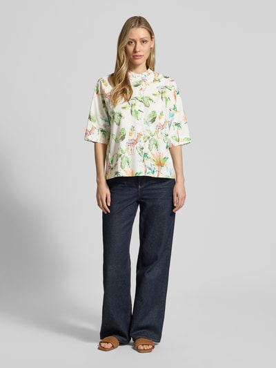 Emily Van den Bergh Bluse mit Maokragen und 1/2-Arm Offwhite 1