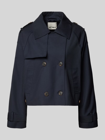 Produktfoto, dunkelblaue Regular Fit Jacke mit Viskose-Anteil Modell 'EPARZA' von ICHI, Material-Mix, Umlegekragen, doppelte Knopfleiste, Eingrifftaschen, strukturierte glatte Oberfläche.