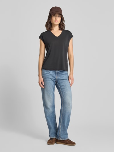 Vila T-shirt z dekoltem w serek model ‘modala’ Czarny 1