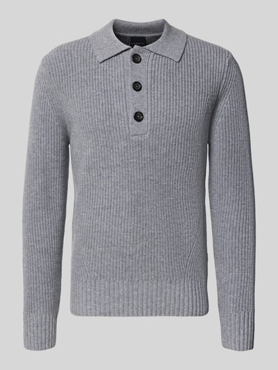 bugatti Gebreide pullover met platte kraag en knoopsluiting Middengrijs - 2