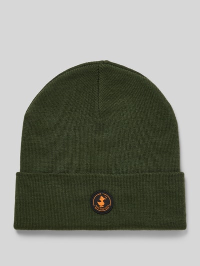 SAVE THE DUCK Czapka z imitacji dzianiny z aplikacją z logo model ‘Lou’ Oliwkowy 1