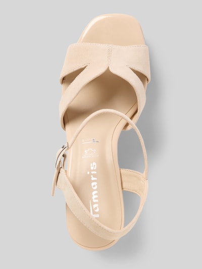 Tamaris Sandaaltjes van leer met blokhak Zand - 3