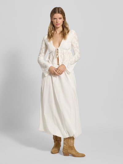 Gina Tricot Langarmbluse mit Schnürverschluss Ecru 1