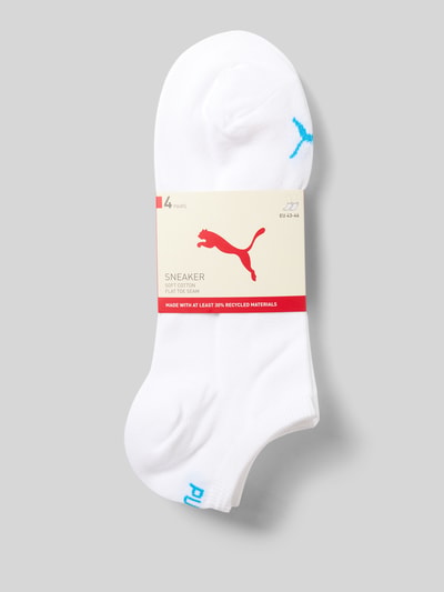 Produktfoto, Sneakersocken im 4er-Pack mit gerippten Bündchen von PUMA aus Baumwoll-Mix mit Stretch-Anteil und Logo-Detail in Weiß.