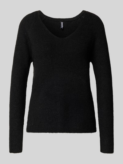 Pieces Sweter z dzianiny o kroju regular fit z prążkowaną fakturą model ‘ELLEN’ Czarny 2