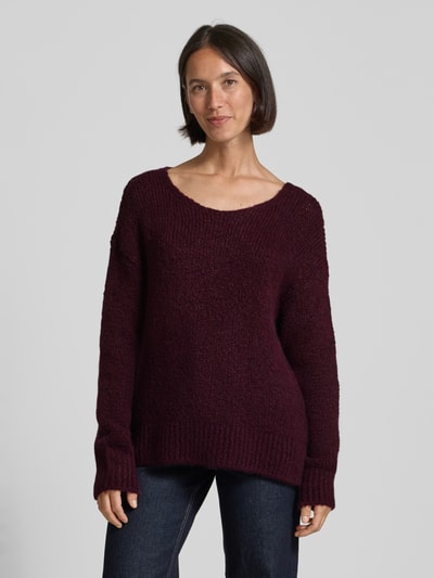 Milano Italy Sweter z dzianiny z okrągłym dekoltem Bordowy 4
