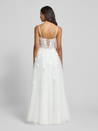 Luxuar Abendkleid aus Tüll mit rückseitiger Schnürung Offwhite 5