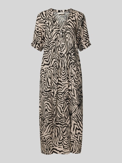 FREE/QUENT Sukienka midi z mieszanki wiskozy z dekoltem w serek model ‘Larin’ Beżowy 2