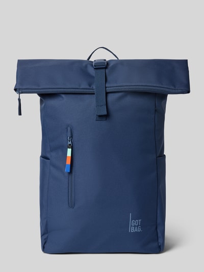 Produktfoto, Rucksack mit Reißverschlusstasche Modell 'ROLLTOP EASY' von Gotbag in Dunkelblau, Rolltop, Hauptfach mit Reißverschluss, Tragehenkel, verstellbare Träger, Maße ca. 32 x 47 x 15 cm, Länge Schulterriemen ca. 65 cm, glatte Textur