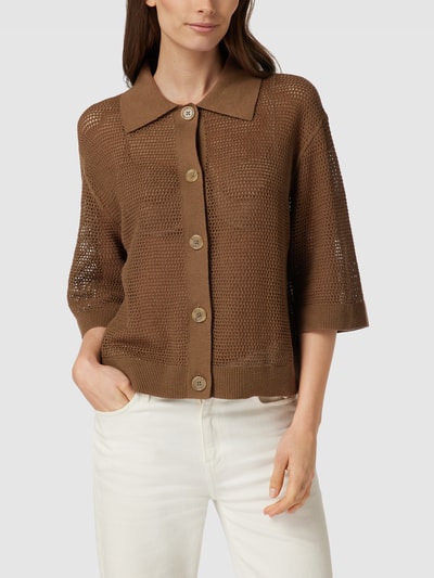 Marc O'Polo Strickbluse aus Baumwoll-Leinen-Mix mit Umlegekragen Mittelbraun 4