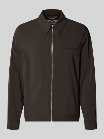 Produktfoto, Jacke mit Kentkragen und Reißverschluss Modell 'JOTTAR' van Drykorn, regular fit, donkerbruin, glad oppervlak, heren, ruglengte maat M 73 cm, schouderbreedte 40 cm, borstwijdte 48 cm, mouwlengte 65 cm