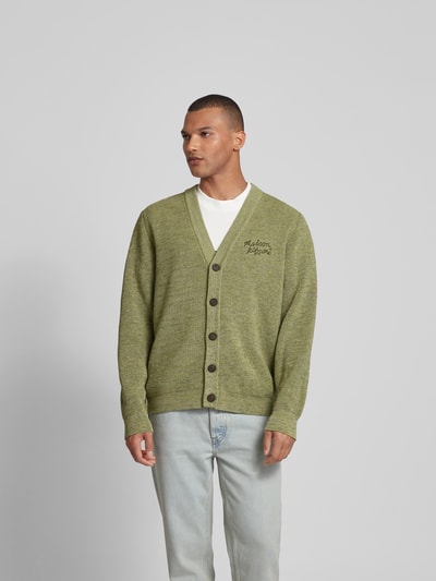 MAISON KITSUNE Strickjacke mit Knopfleiste Oliv 4