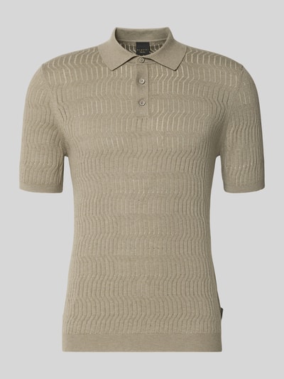 Produktfoto, Slim Fit Strick-Poloshirt mit Knopfleiste von bugatti, beige, feine Strickstruktur, Baumwoll-Mix mit Seiden-Anteil, Herren, Rückenlänge 69 cm bei Größe M