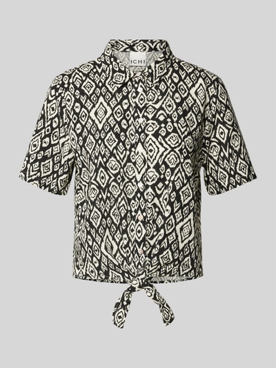 ICHI Regular Fit Bluse aus Leinen-Viskose-Mix mit Knotendetail Black 2