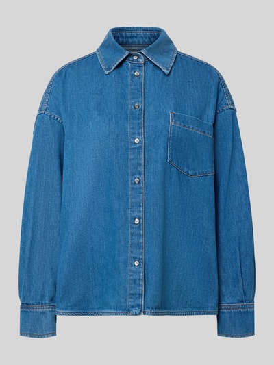 Produktfoto, Relaxed Fit Jeansbluse aus reiner Baumwolle Modell 'FOGGIA' von Weekend Max Mara in Denim-Optik mit Kontrastnähten und Brusttasche.