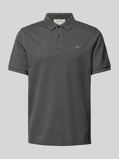 Gant Regular fit poloshirt met labelstitching Antraciet gemêleerd - 2