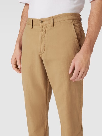 Polo Ralph Lauren Spodnie o kroju straight fit z mieszanki lnu i bawełny Camel 3