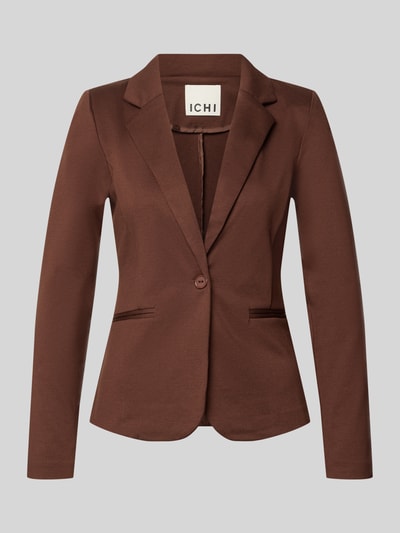 Produktfoto, brauner Blazer mit Viskose-Anteil Modell 'Kate' von ICHI, taillierte Passform, Reverskragen, Paspeltaschen, glatte Textur