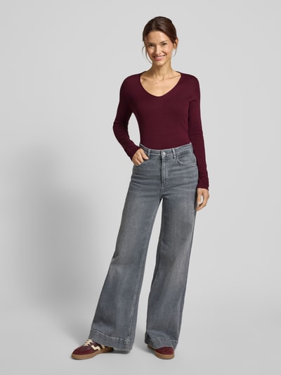 Tom Tailor Regular Fit Strickshirt aus Baumwoll-Viskose-Mix Bordeaux 1