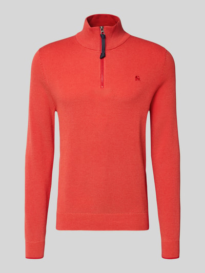 Produktfoto, Strickpullover mit Troyer-Kragen von Lerros in kräftigem Rot, Reine Baumwolle, Regular-Fit, gerippte Abschlüsse, Label-Stitching