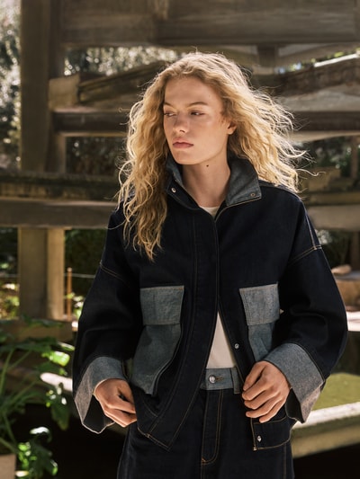 JAKE*S STUDIO WOMAN Oversized jeansjack met opstaande kraag Donkerblauw gemêleerd - 6