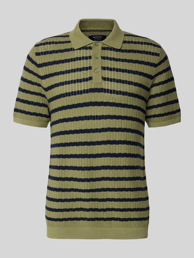Produktfoto, Poloshirt mit Polokragen und kurzer Knopfleiste von MCNEAL aus reiner Baumwolle, Regular Fit, olive mit dunkelblauen Streifen, strukturierte Oberfläche