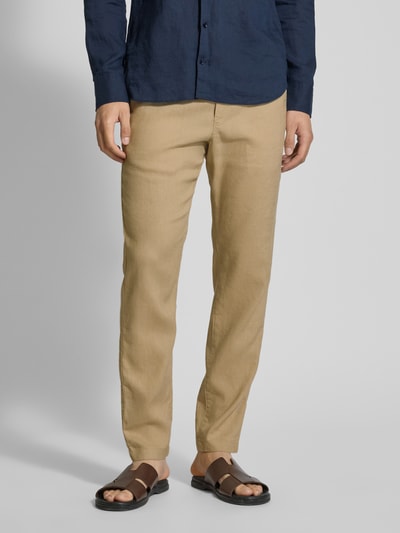 Tommy Hilfiger Loose fit stoffen broek van linnenmix, model 'HARLEM' Kaki - 4