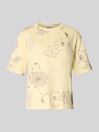 Produktfoto, T-Shirt im Allover-Look mit Rundhalsausschnitt von JAKE*S STUDIO WOMAN, żółty kolor, krój regular fit, czysta bawełna, długość tyłu w rozmiarze S: 57 cm