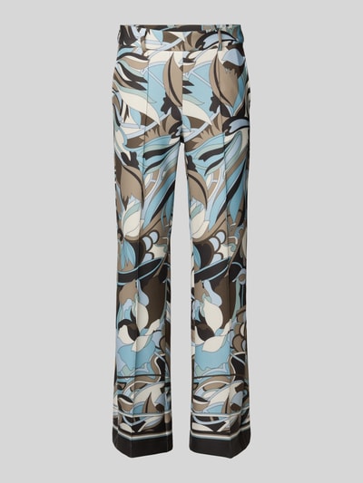 Produktfoto, Cropped Hose im all-over look Modell 'FRANCOISE' van Cambio, kort, met deelnaden, achterzakken, bandwijdte maat 36: 40 cm, binnenbeenlengte maat 36: 75 cm, abstract patroon in blauw, beige en zwart, gladde textuur