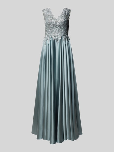 Luxuar Abendkleid mit Häkelspitze Silber 2