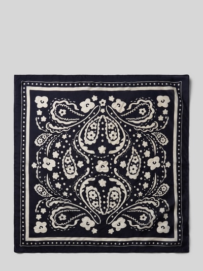 Produktfoto, Seidentuch im Allover-Look Modell 'FOULARD POIS' von Stefanel, navy mit cremefarbenem Muster, quadratische Form, reine Seide.