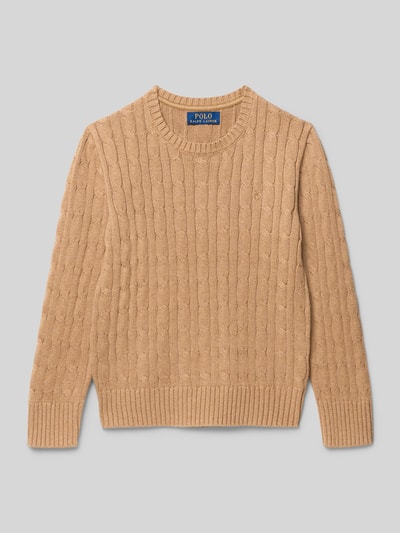 Polo Ralph Lauren Teens Sweter z dzianiny ze ściegiem warkoczowym i okrągłym dekoltem Camel 1