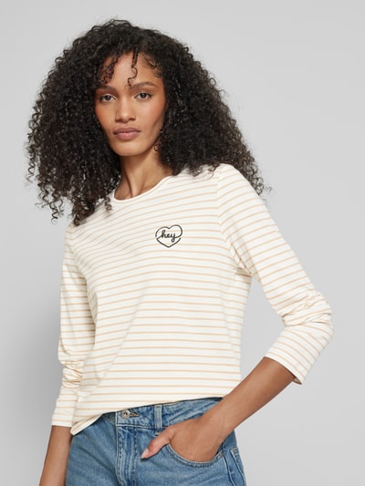 Vero Moda Regular fit shirt met lange mouwen en stitching met opschrift, model 'OYA FRANCIS' Beige - 3