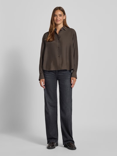 0039 Italy Overhemdblouse met knoopsluiting, model 'ELSA' Donkerbruin - 1