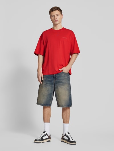 REVIEW Oversized T-Shirt mit geripptem Rundhalsausschnitt Rot 1