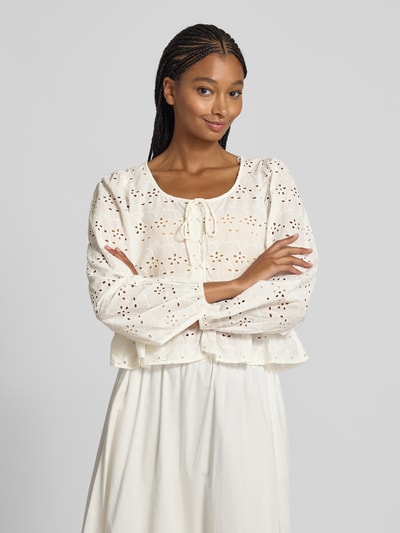 Pieces Relaxed Fit Langarmbluse aus reiner Baumwolle Modell 'FARMORINE' Offwhite 4